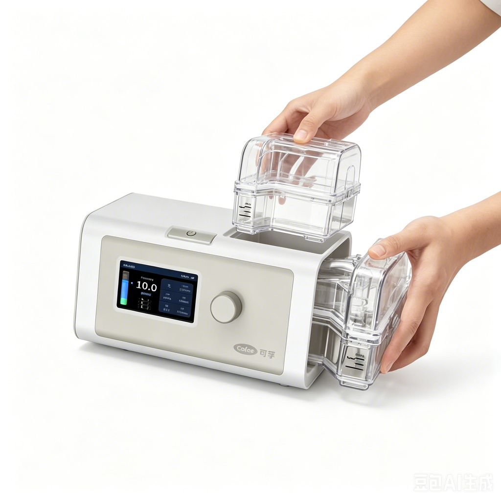 Home ventilator with detachable humidifier components and color display