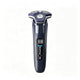 Blue rotary electric shaver with three shaving heads