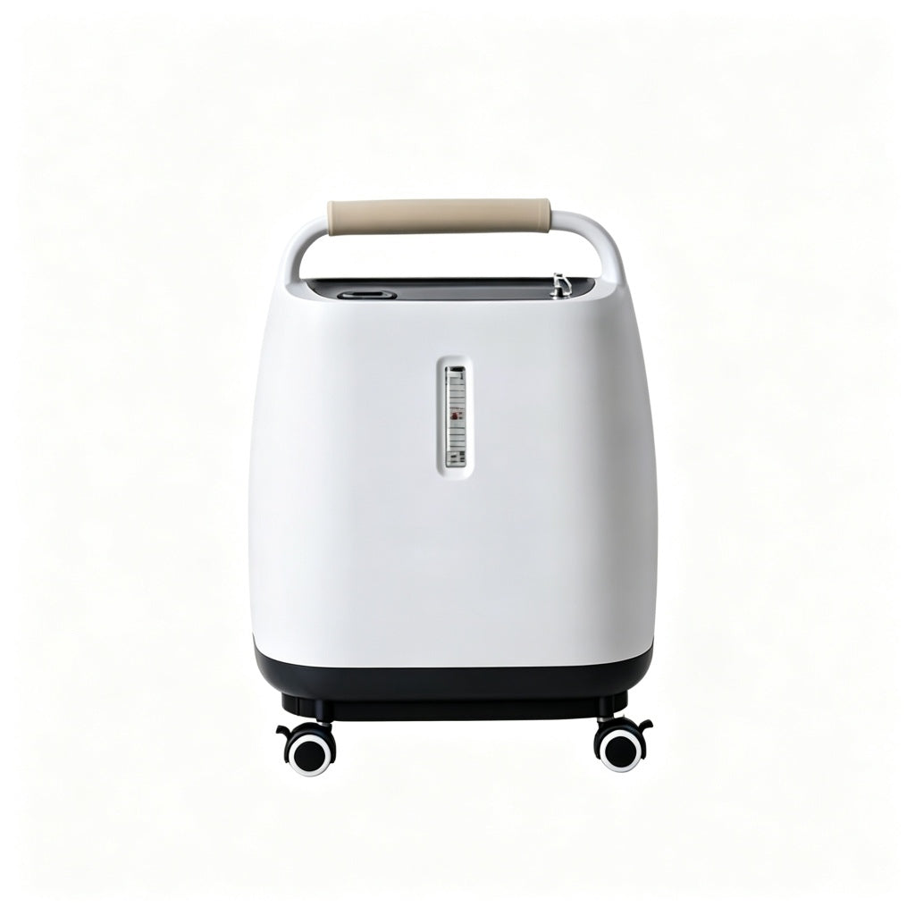 Home oxygen concentrator with handle and wheels
