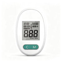 Blood glucose meter with high-contrast display showing glucose readings