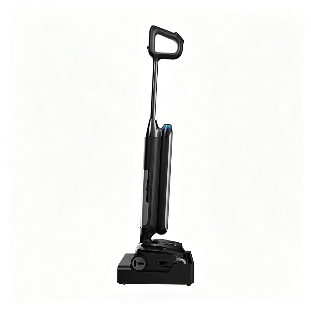 Black cordless floor washer with charging base