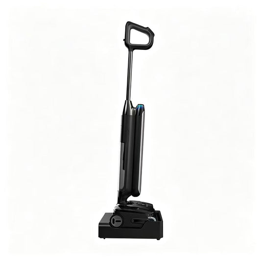 Black cordless floor washer with charging base