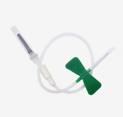 Disposable intravenous needles with green and black caps