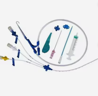 Central venous catheter set with transparent tubing, blue connectors, and accessories